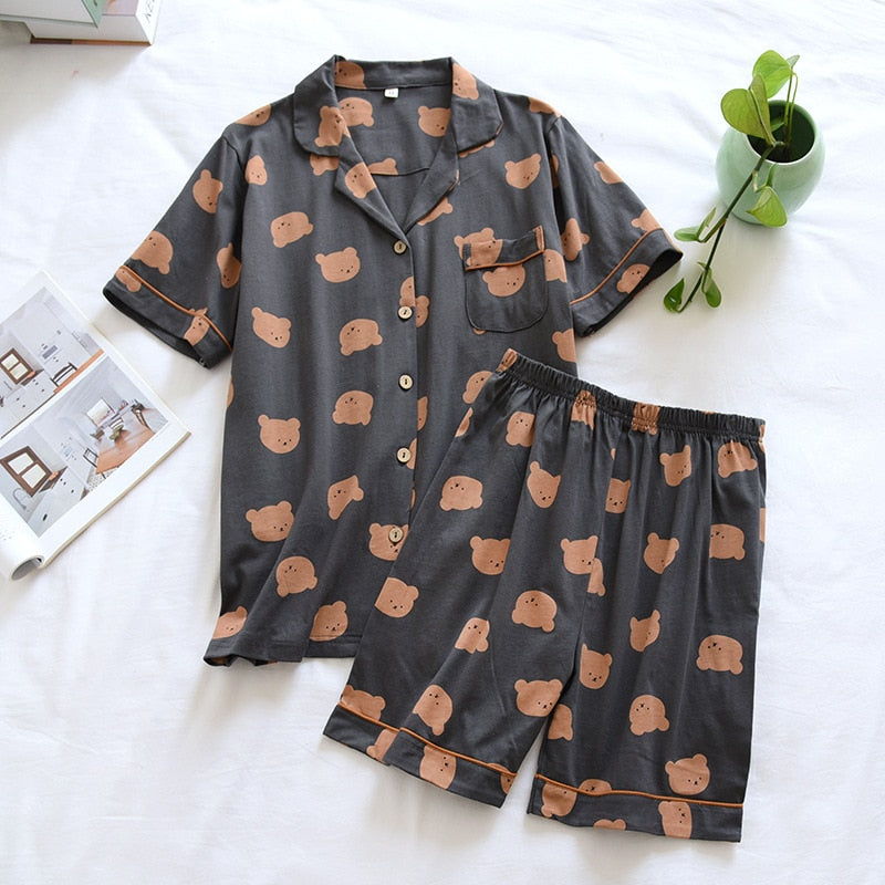 The Cartoon Bear Print Shorts Pajama Set Original Pajamas-Original Pajamas