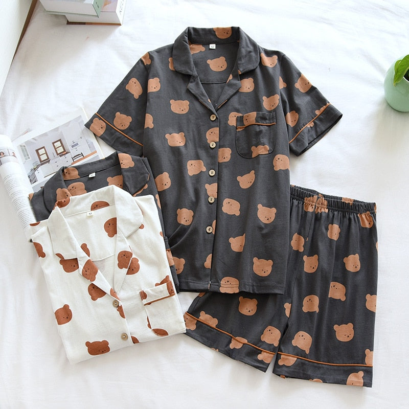 The Cartoon Bear Print Shorts Pajama Set Original Pajamas-Original Pajamas