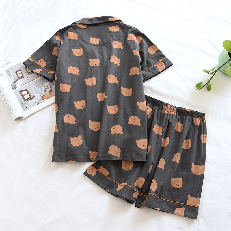 The Cartoon Bear Print Shorts Pajama Set Original Pajamas-Original Pajamas