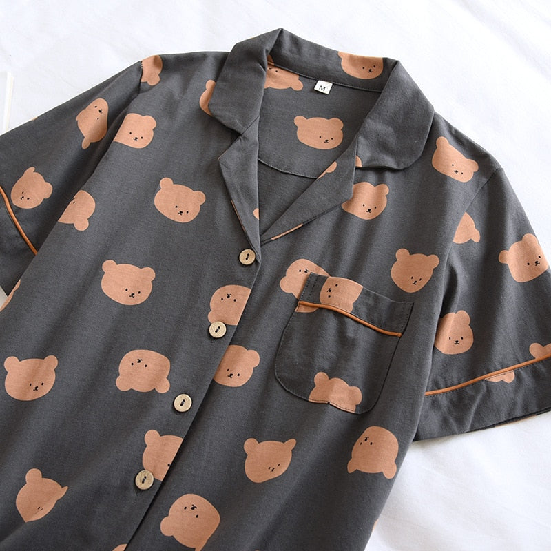 The Cartoon Bear Print Shorts Pajama Set Original Pajamas-Original Pajamas