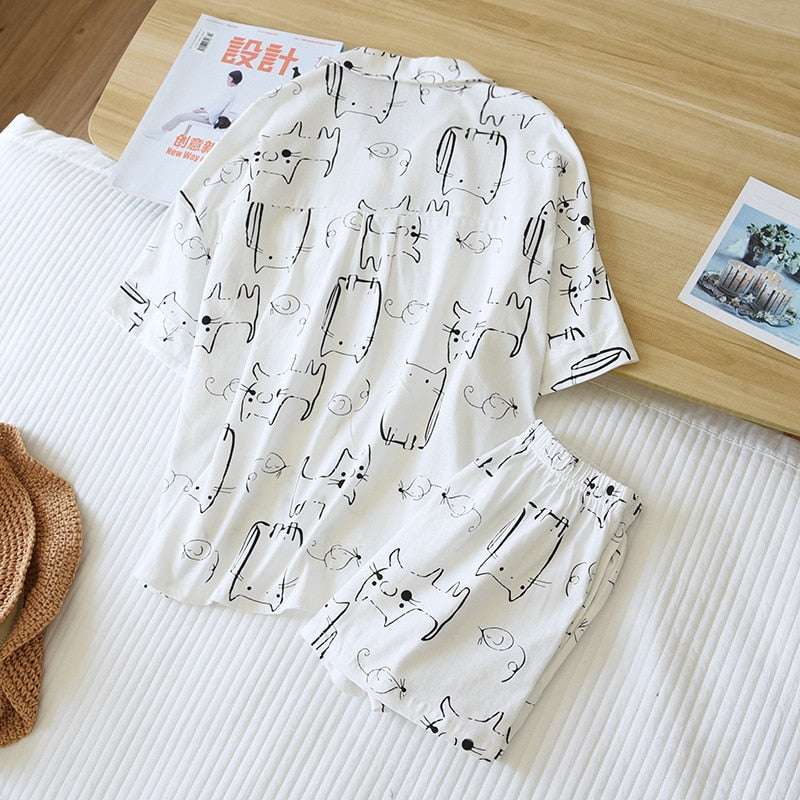 The White Cat Print Pajama Set Original Pajamas-Original Pajamas