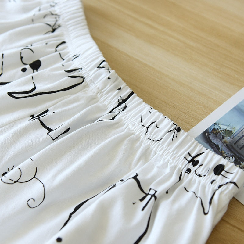 The White Cat Print Pajama Set Original Pajamas-Original Pajamas