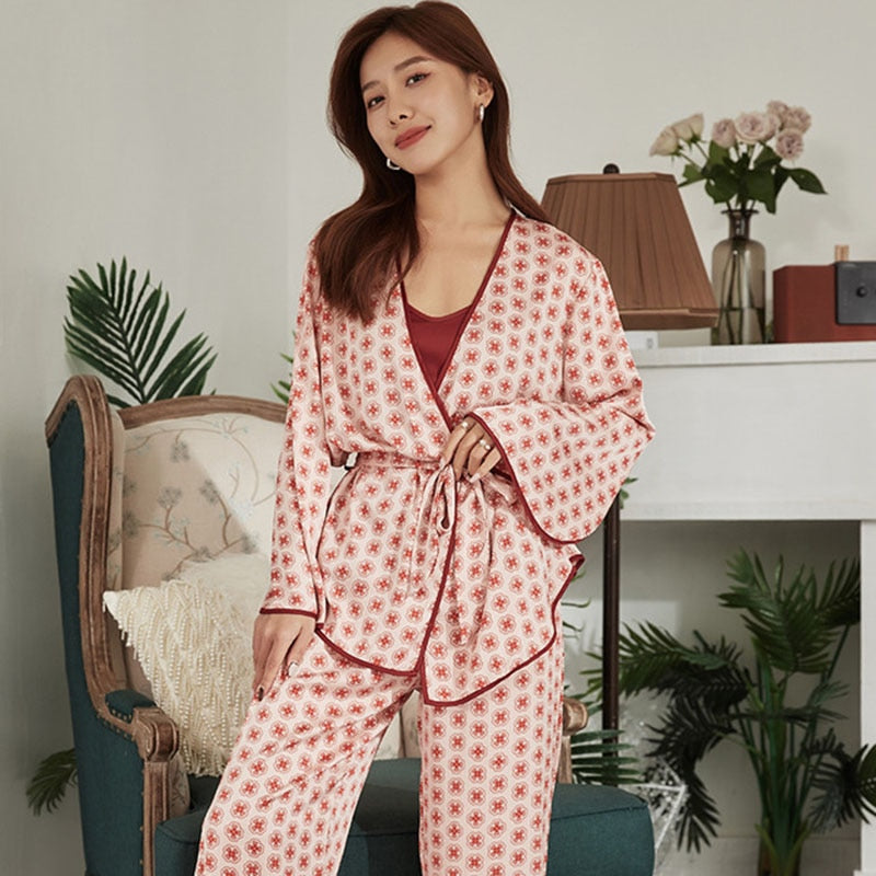 Spring Autumn Ladies Soft 3 Piece Pj Set-Original Pajamas