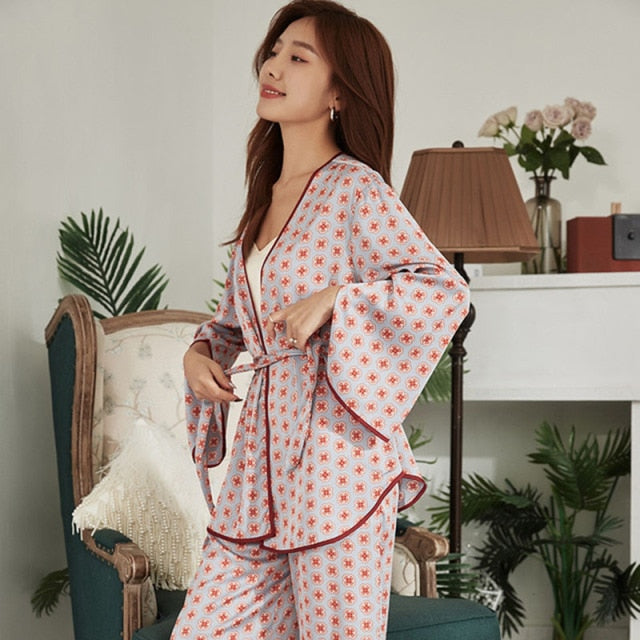 Spring Autumn Ladies Soft 3 Piece Pj Set-Original Pajamas