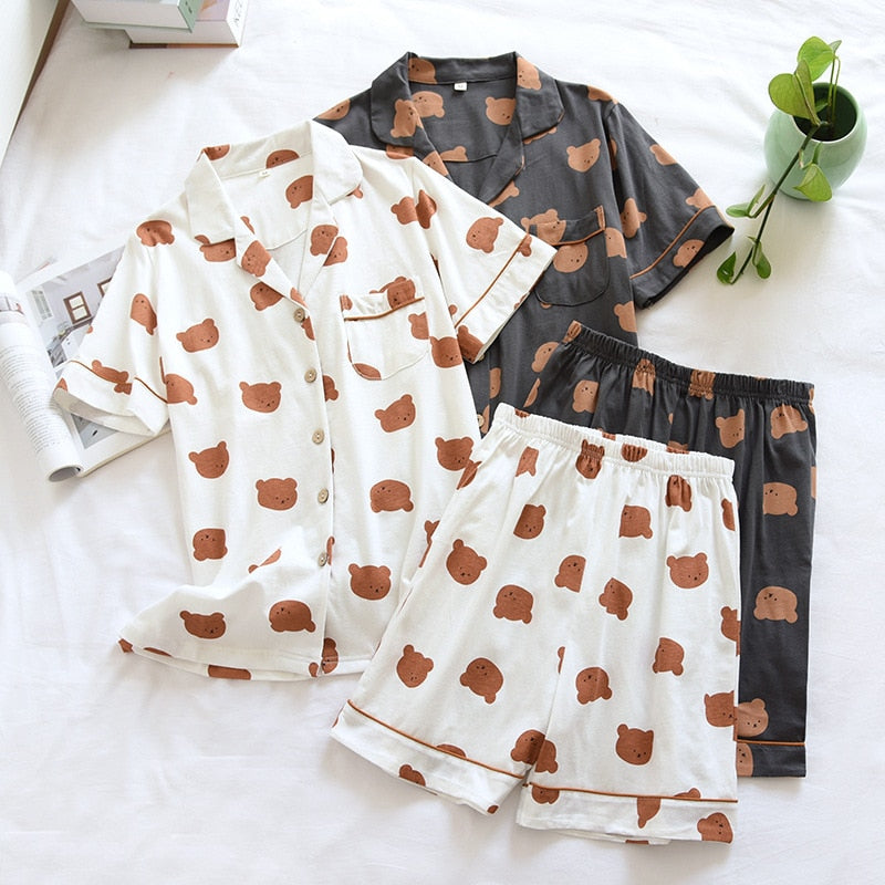 The Cartoon Bear Print Shorts Pajama Set Original Pajamas-Original Pajamas