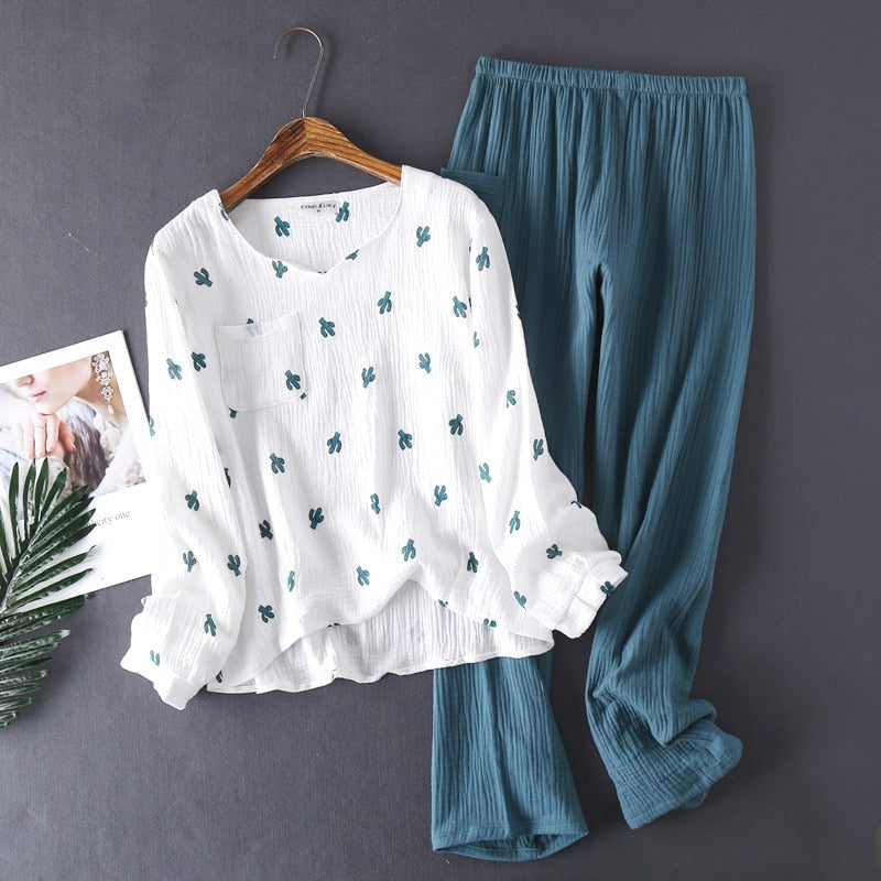 The Cactus Printed 2 Piece Long Pajama Set Cotton Sleepwear-Original Pajamas