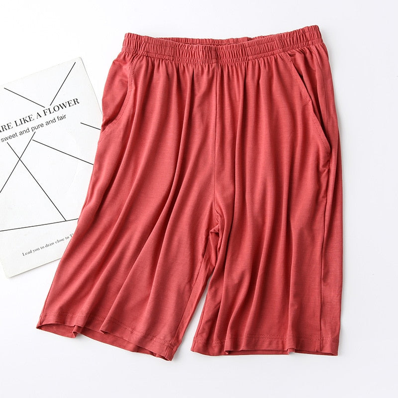 The Solid Knee Length Pocket Pants Breathable Pajamas-Original Pajamas