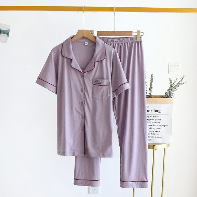 The Solid Half Sleeves Set Original Pajamas-Original Pajamas