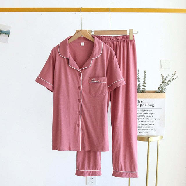 The Solid Half Sleeves Set Original Pajamas-Original Pajamas