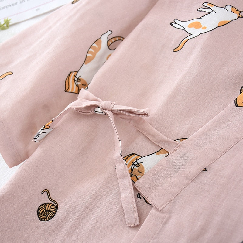 The Cat Printed Kimono Original Pajamas-Original Pajamas