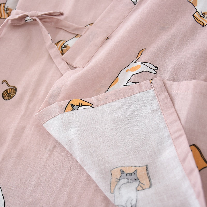 The Cat Printed Kimono Original Pajamas-Original Pajamas