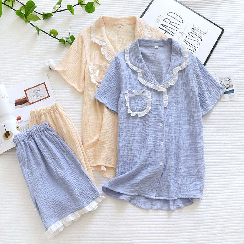 The Ruched Frilled Solid Original Pajamas-Original Pajamas
