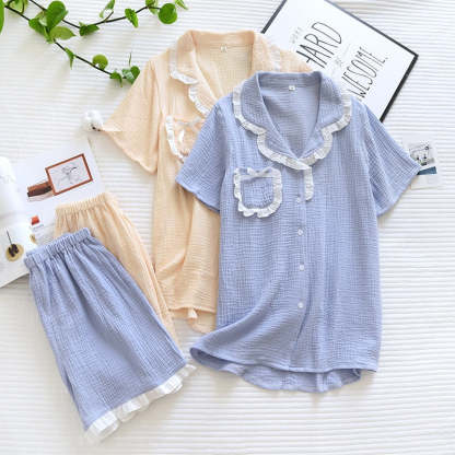 The Ruched Frilled Solid Original Pajamas-Original Pajamas