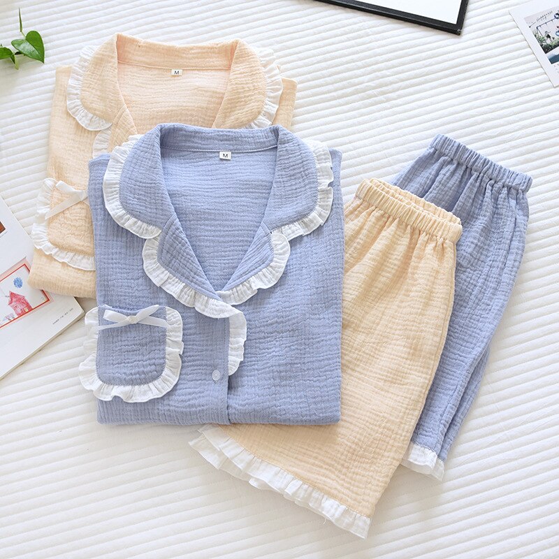 The Ruched Frilled Solid Original Pajamas-Original Pajamas