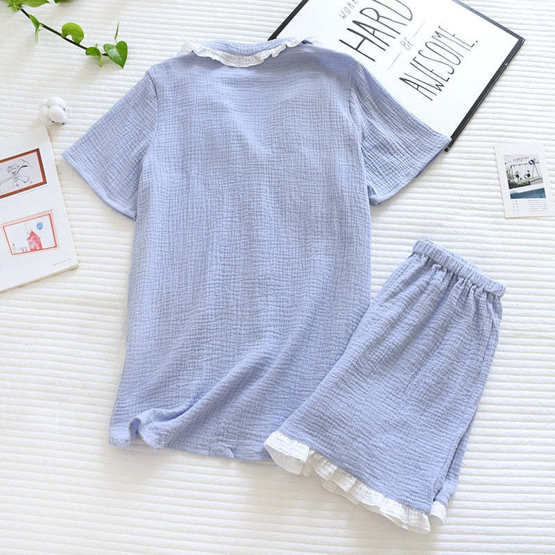 The Ruched Frilled Solid Original Pajamas-Original Pajamas