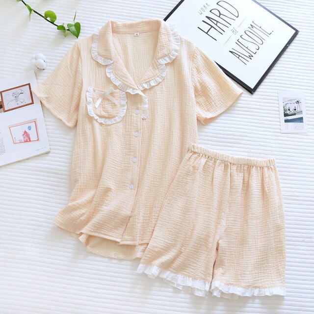 The Ruched Frilled Solid Original Pajamas-Original Pajamas