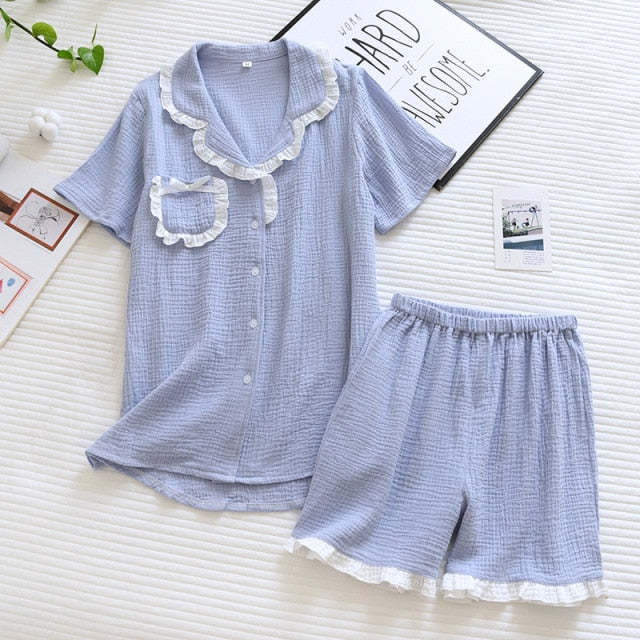 The Ruched Frilled Solid Original Pajamas-Original Pajamas