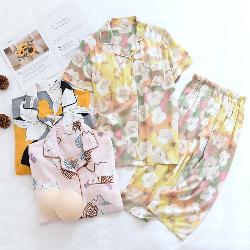 The Half Sleeved Cropped Pants 2 Piece Sleepwear-Original Pajamas