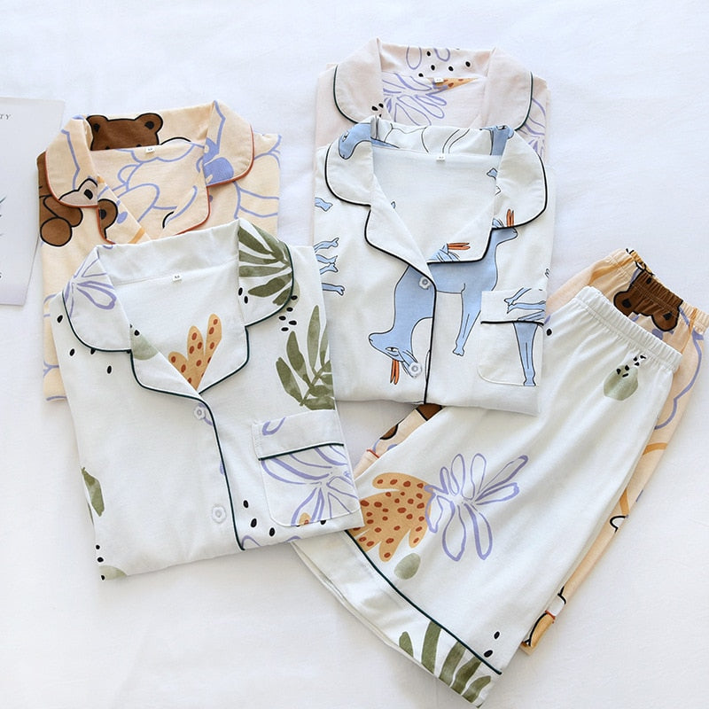 The Cute Cartoon Print Pajama Set Shorts Original Pajamas-Original Pajamas