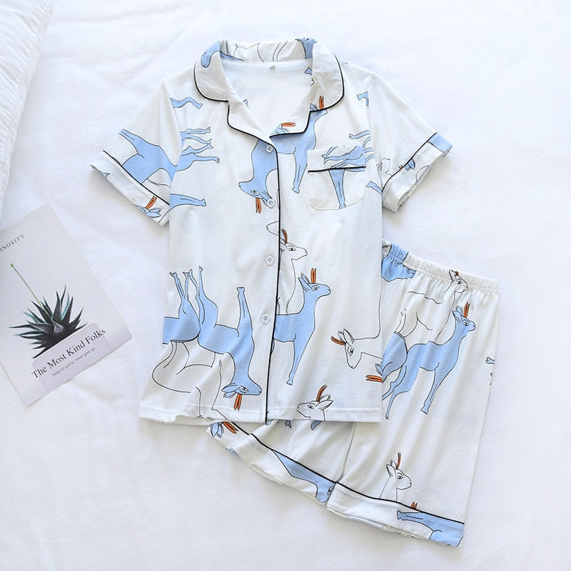 The Cute Cartoon Print Pajama Set Shorts Original Pajamas-Original Pajamas