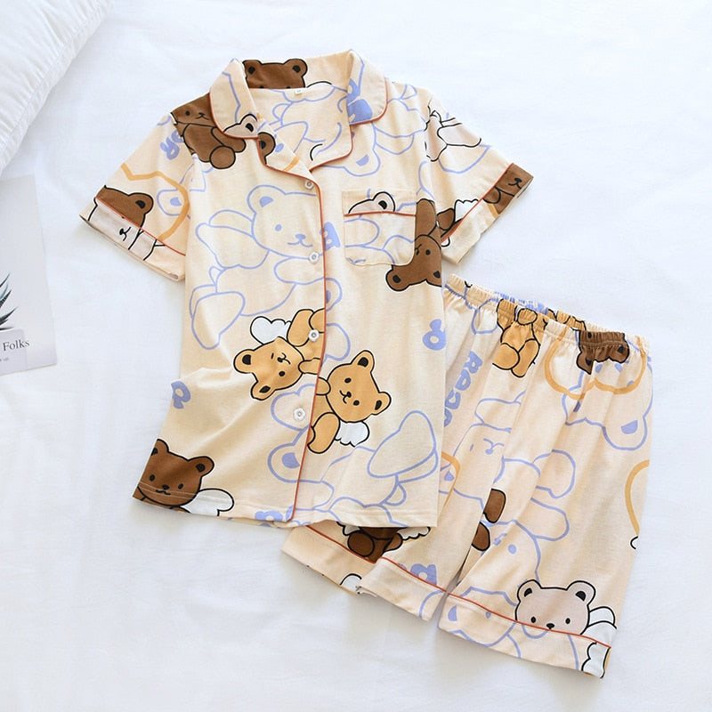 The Cute Cartoon Print Pajama Set Shorts Original Pajamas-Original Pajamas