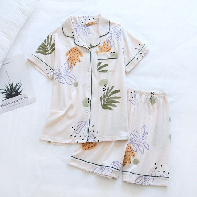 The Cute Cartoon Print Pajama Set Shorts Original Pajamas-Original Pajamas