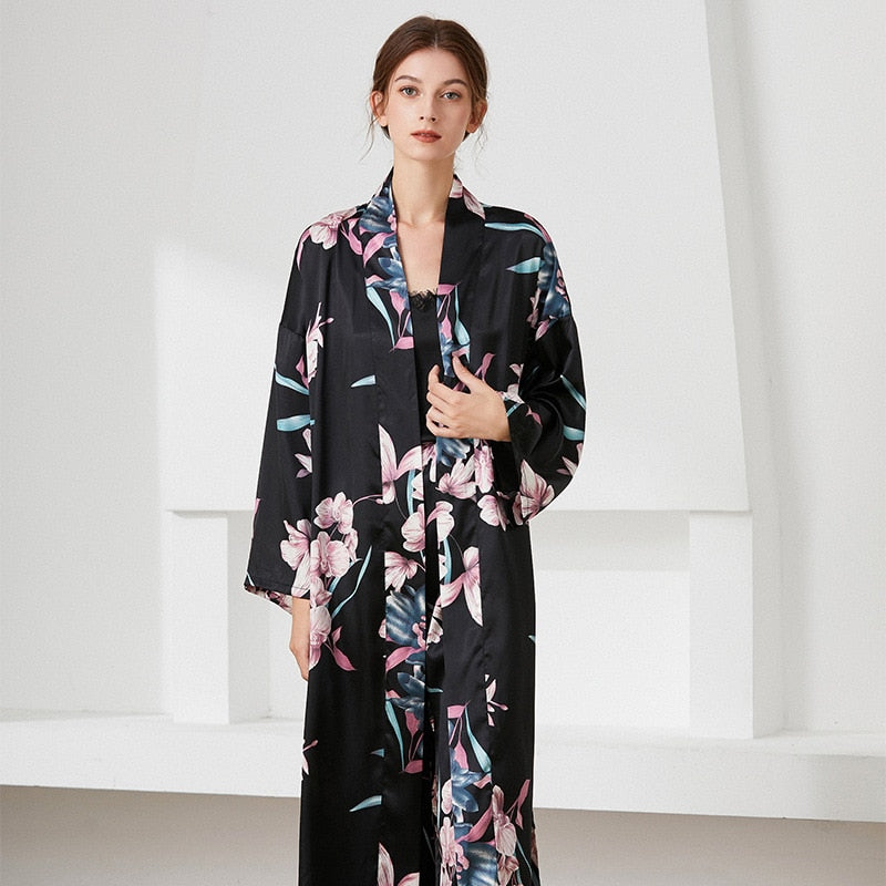The Floral Printed Long Robe Original Pajamas 3 Piece Sleepwear-Original Pajamas
