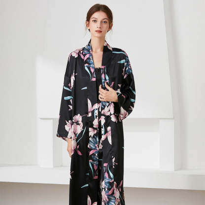 The Floral Printed Long Robe Original Pajamas 3 Piece Sleepwear-Original Pajamas