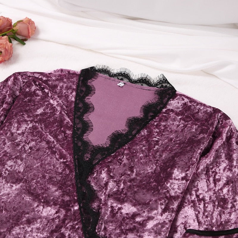 The Velvet Laced Short Pajama Set 3 Piece Pj Set Women-Original Pajamas