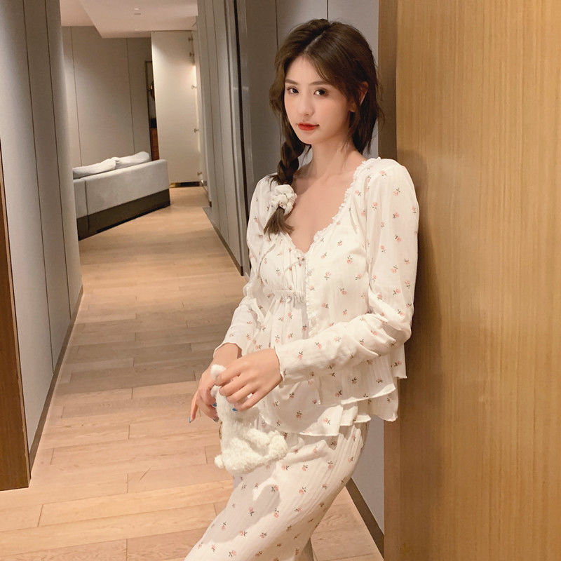 White Printed 3 Piece Pj Set Womens Sling Top Pants-Original Pajamas