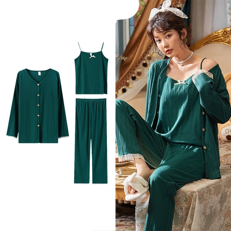 Vintage Victoria 3 Piece Pj Set Womens Nightgown-Original Pajamas
