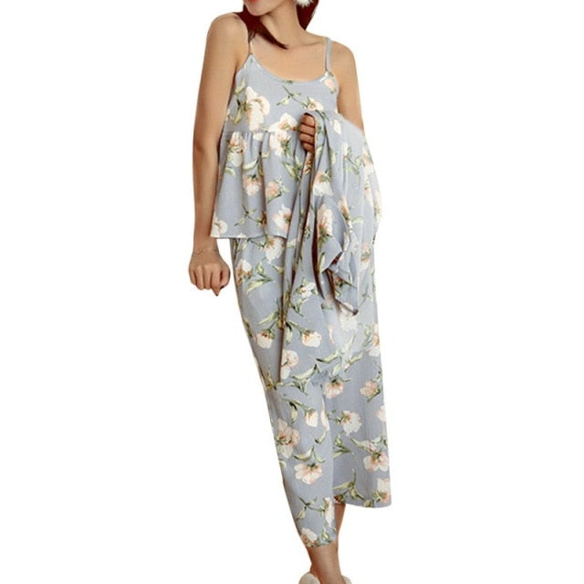The Three Piece Floral Print Original Pajamas-Original Pajamas