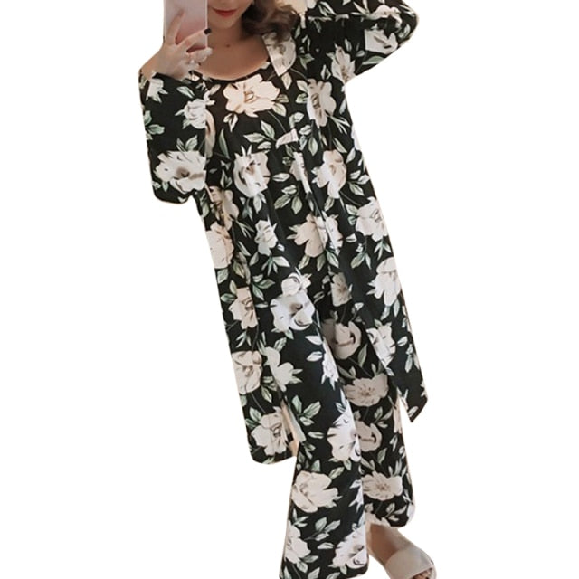 The Three Piece Floral Print Original Pajamas-Original Pajamas