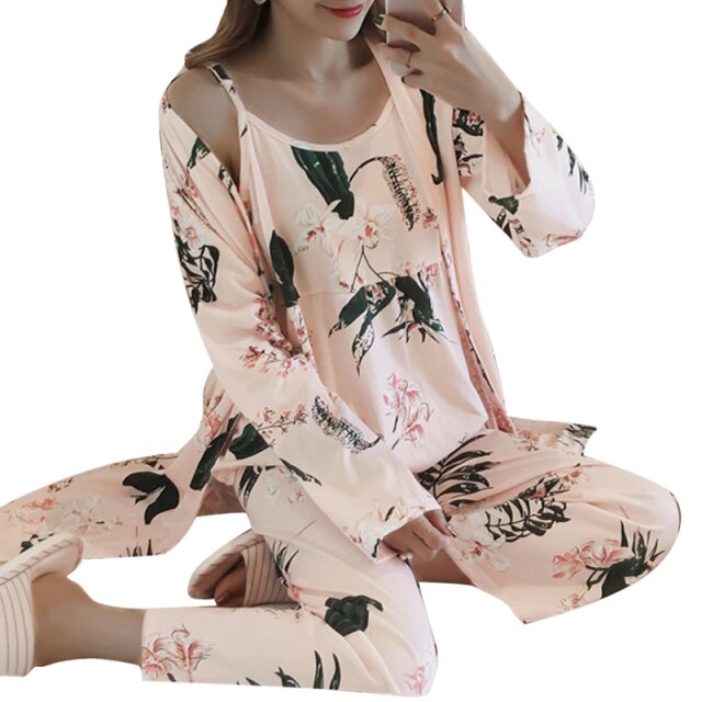 The Three Piece Floral Print Original Pajamas-Original Pajamas