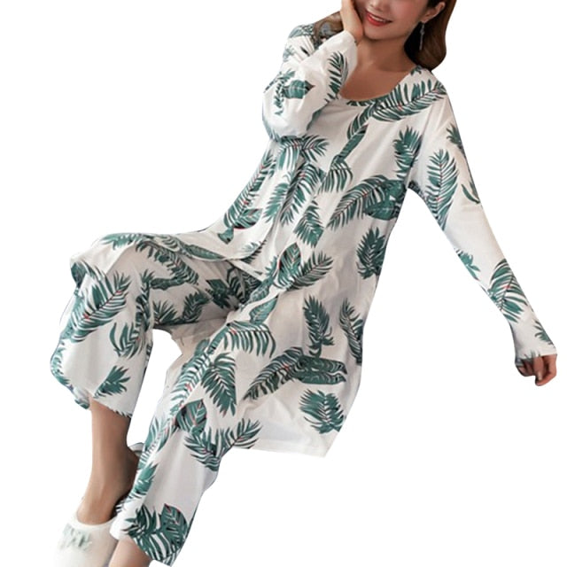 The Three Piece Floral Print Original Pajamas-Original Pajamas