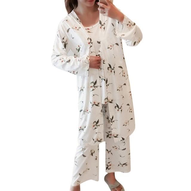 The Three Piece Floral Print Original Pajamas-Original Pajamas