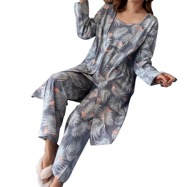 The Three Piece Floral Print Original Pajamas-Original Pajamas