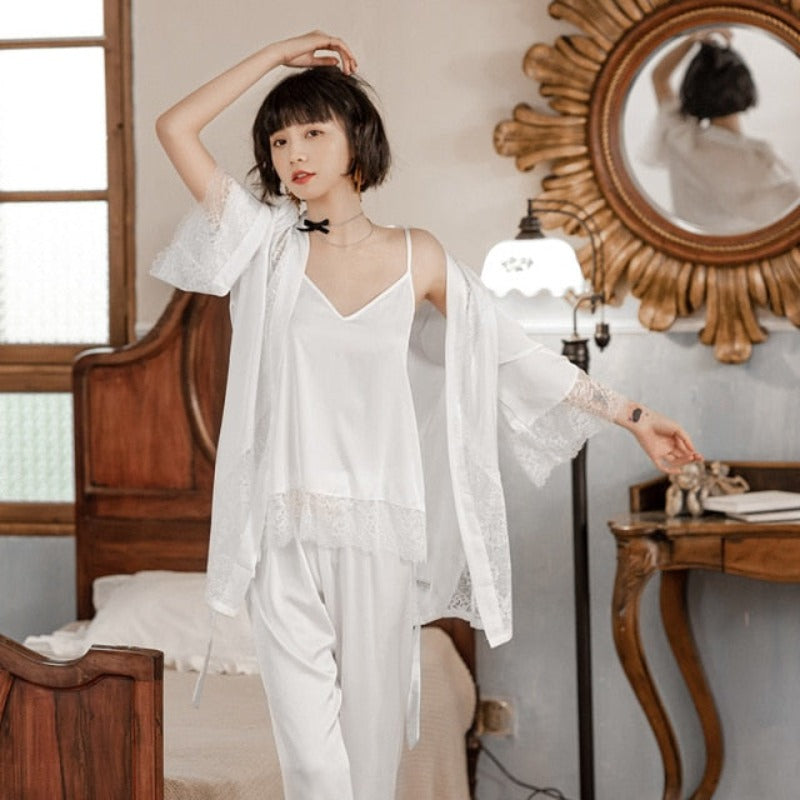 The Floral Bathrobe Original Pajamas 3 Piece Pajama Set-Original Pajamas