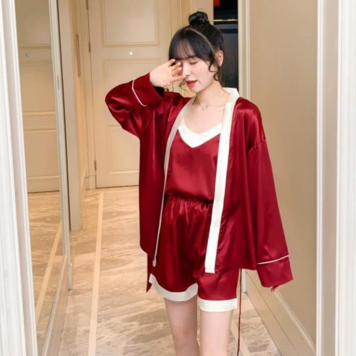 The Silk Satin 3 Piece Original Pajamas Set-Original Pajamas