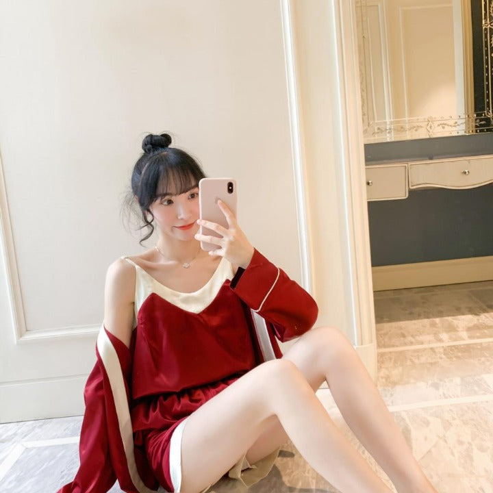 The Silk Satin 3 Piece Original Pajamas Set-Original Pajamas