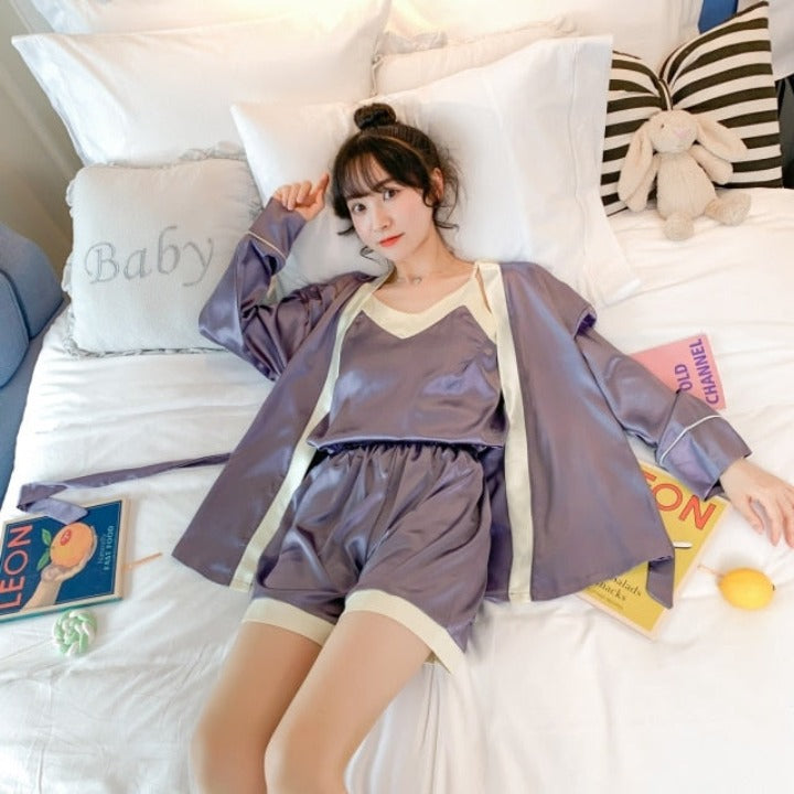 The Silk Satin 3 Piece Original Pajamas Set-Original Pajamas
