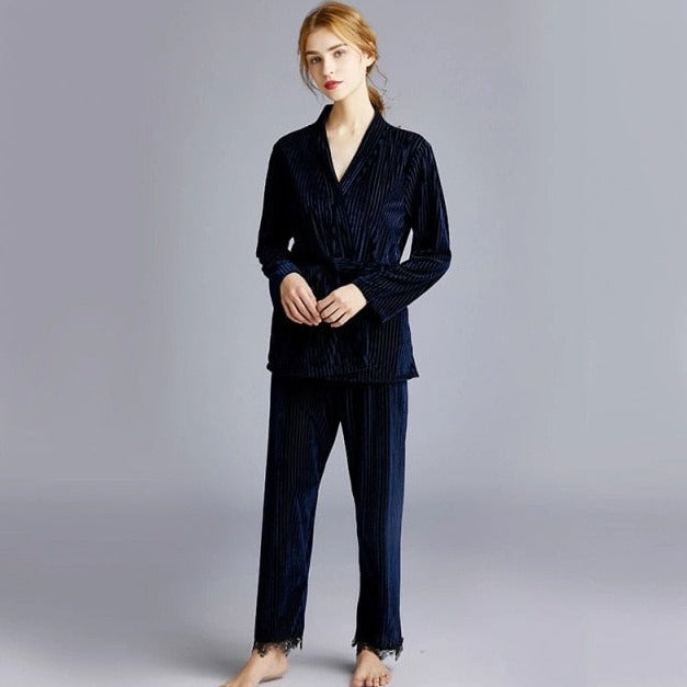 Velvet Velour 3 Piece Pajama Set Robe Sets Casual Home-Original Pajamas