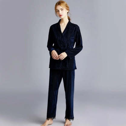 Velvet Velour 3 Piece Pajama Set Robe Sets Casual Home-Original Pajamas