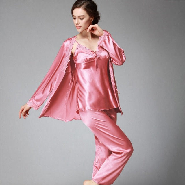 The Satin 3 Piece Satin Breathable Pajama Sets-Original Pajamas