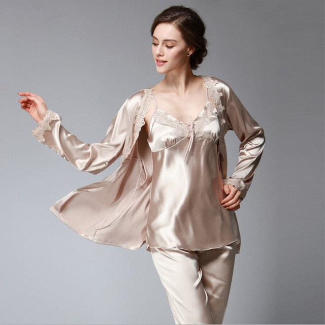 The Satin 3 Piece Satin Breathable Pajama Sets-Original Pajamas