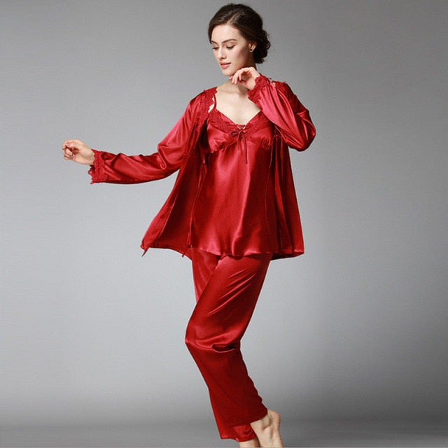 The Satin 3 Piece Satin Breathable Pajama Sets-Original Pajamas