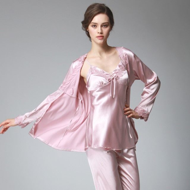 The Satin 3 Piece Satin Breathable Pajama Sets-Original Pajamas