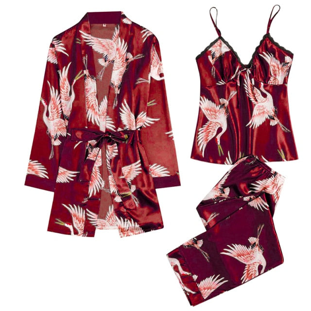 Viscose Floral 3 Piece Pajamas Homesuit Summer And Spring-Original Pajamas