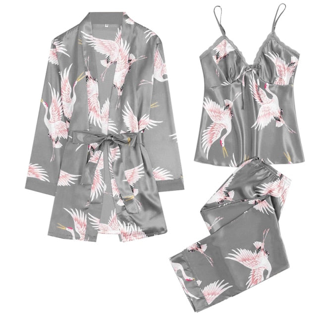 Viscose Floral 3 Piece Pajamas Homesuit Summer And Spring-Original Pajamas