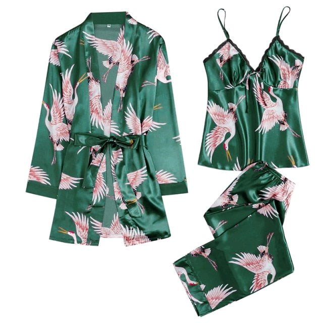 Viscose Floral 3 Piece Pajamas Homesuit Summer And Spring-Original Pajamas